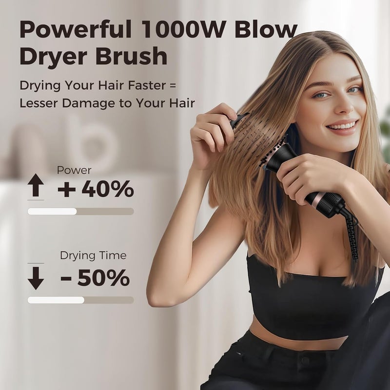 SLOPEHILL Mini Travel Dual Voltage Hair Dryer Brush,1000 Watts Hot Air Brush with European Plug, Ionic Hair Dryer and Styler for Women, Oval Barrel 2 Heat & 2 Speed Settings for International Travel - Image 2